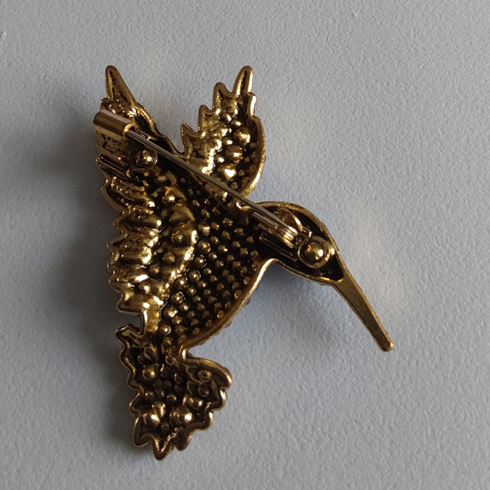 Sparkling Hummingbird Brooch with Blue and Green Crystals - Picture 2 of 3